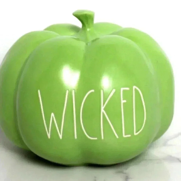 Rae Dunn Medium "Wicked" GREEN Pumpkin Halloween w/ White Letters Room Decor - Picture 3 of 3